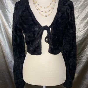 Black Fuzzy Tie-Front Cardigan